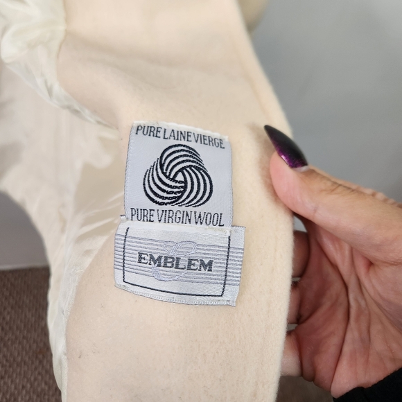 Vintage Cream White Wool Coat Jacket Fuzzy Collar Pockets Hood Lined 1990s 90s - Picture 8 of 13